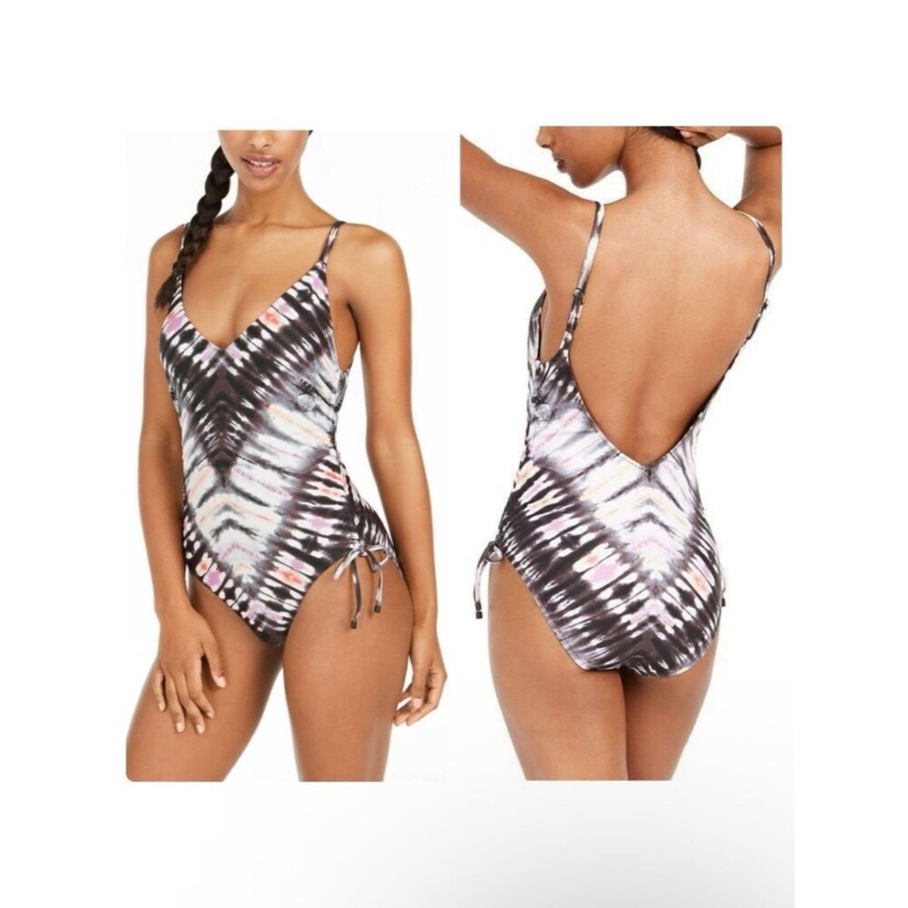 Bar III Ink Dye Tie-Dyed Low-Back One-Piece Swimsuit